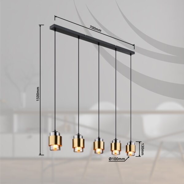 Globo 15560-5H - Lampada a sospensione MILLEY su cavo 5xE27/40W/230V nero/ottone
