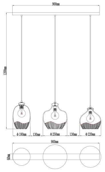 Globo 15898-3H - Lampadario a sospensione JESSICA con cavo 3xE27/60W/230V