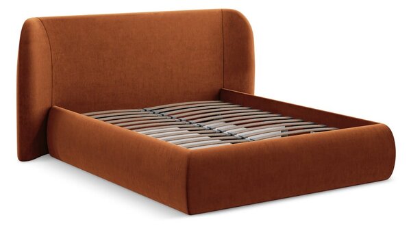 Letto matrimoniale imbottito in terracotta con contenitore con griglia 140x200 cm Hauke - Makamii