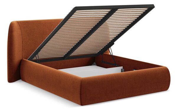 Letto matrimoniale imbottito in terracotta con contenitore con griglia 140x200 cm Hauke - Makamii