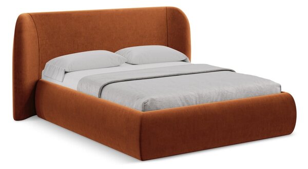 Letto matrimoniale imbottito in terracotta con contenitore con griglia 140x200 cm Hauke - Makamii