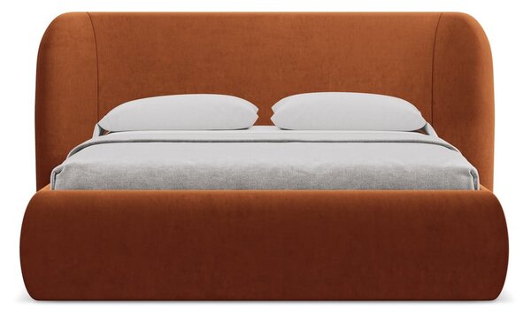 Letto matrimoniale imbottito in terracotta con contenitore con griglia 140x200 cm Hauke - Makamii