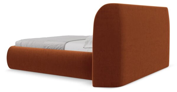 Letto matrimoniale imbottito in terracotta con contenitore con griglia 140x200 cm Hauke - Makamii