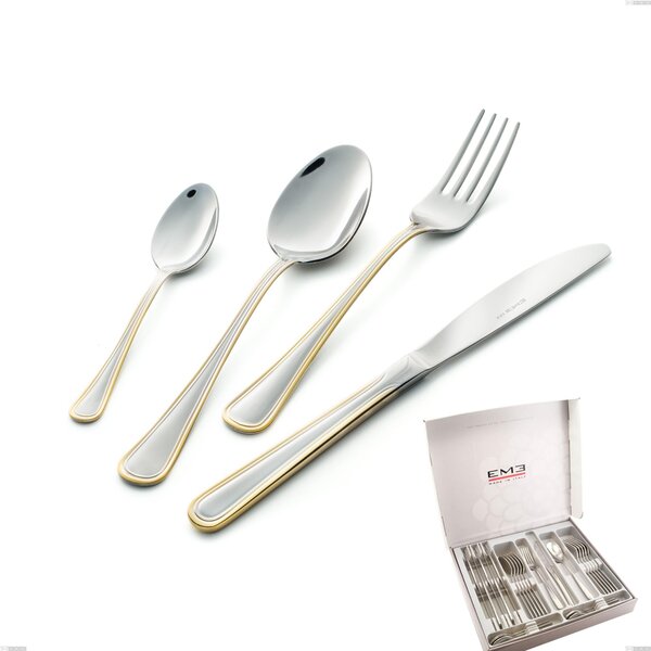 Cofanetto 24 pezzi coltello economico Galles oro, acciaio 18-10, oro 24 carati lucido, spessore 2 mm
