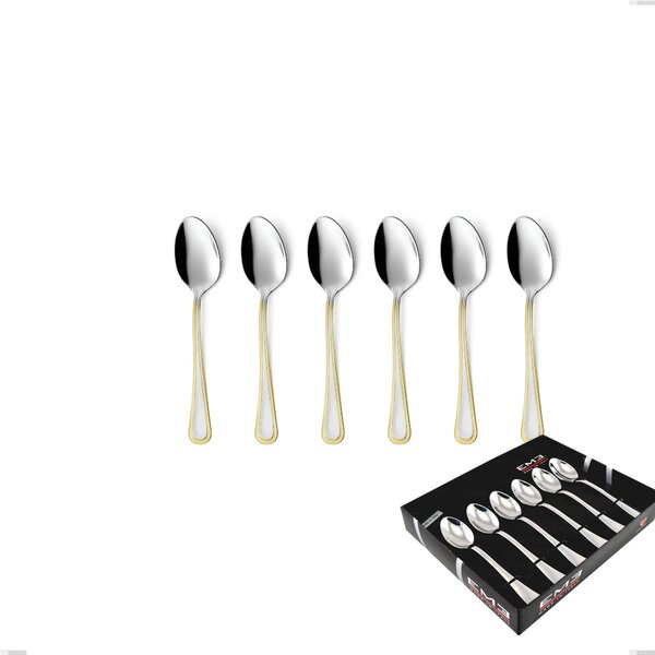 Confezione vetrina 6 pezzi caff� Galles oro, acciaio 18-10, oro 24 carati lucido, spessore 2 mm