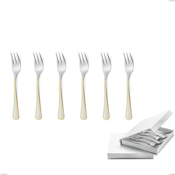 Confezione a libro 6 pezzi forchette dolce Galles oro, acciaio 18-10, oro 24 carati lucido, spessore 2 mm