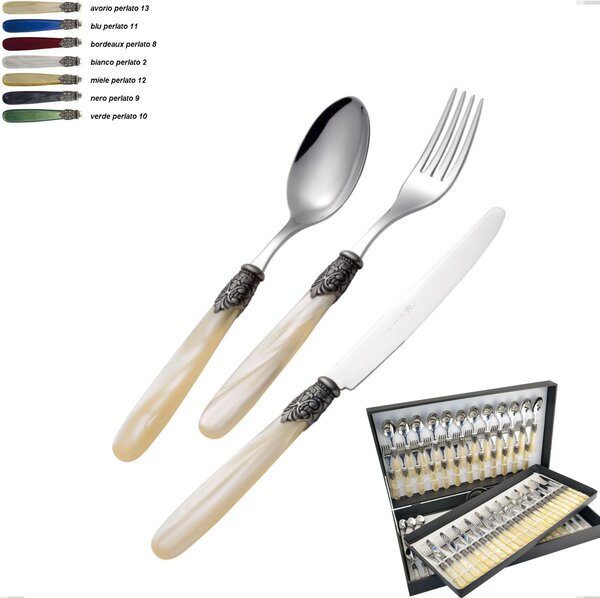 Astuccio 75 pezzi posate georgian, Acciaio 18/10 AISI 304 Lucido manicatura acrilico perlato