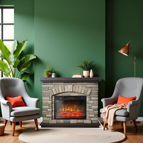 Camino elettrico AMBAR Stone ElectricSun, con effetto sonoro, 3 colori, con l’app, L107xH90cm