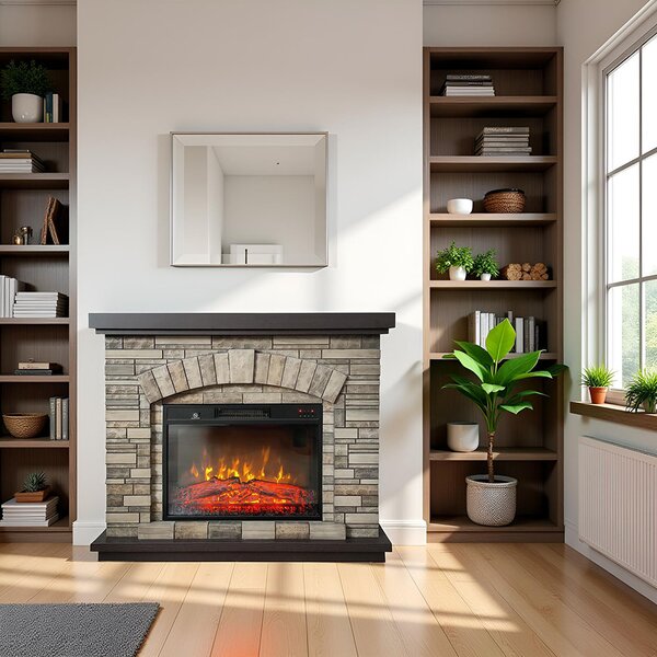 Camino elettrico AMBAR Stone ElectricSun, con effetto sonoro, 3 colori, con l’app, L107xH90cm