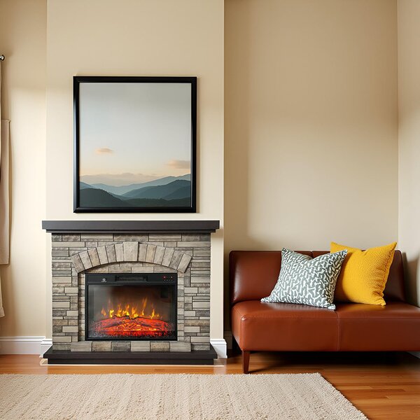 Camino elettrico AMBAR Stone ElectricSun, con effetto sonoro, 3 colori, con l’app, L107xH90cm