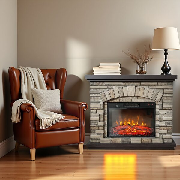 Camino elettrico AMBAR Stone ElectricSun, con effetto sonoro, 3 colori, con l’app, L107xH90cm