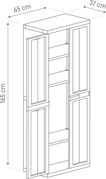 TOOMAX Armadio da Esterno / Balcone in Resina Antipioggia 2 Ante 3 Ripiani Dimensioni 65x37x165 cm colore Grigio - Mini Trend