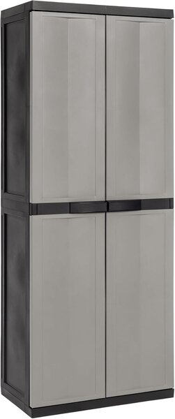 TOOMAX Armadio da Esterno / Balcone in Resina Antipioggia 2 Ante 3 Ripiani Dimensioni 65x37x165 cm colore Grigio - Mini Trend