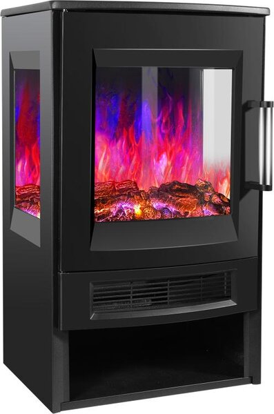 Caminetto elettrico Jayseuw - Riscaldatore elettrico - Caminetto a piantana da 900W/1800W - Caminetto panoramico su tre lati - Effetto fiamma LED - Nero