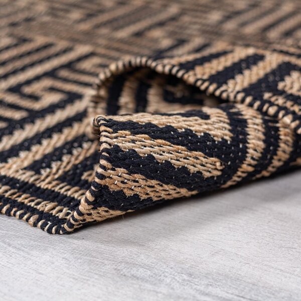 Passatoia nera/di colore naturale in misto iuta tessuta a mano 80x230 cm Meander Jute – Flair Rugs