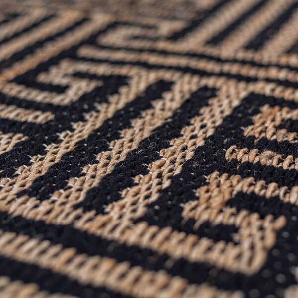 Passatoia nera/di colore naturale in misto iuta tessuta a mano 80x230 cm Meander Jute – Flair Rugs