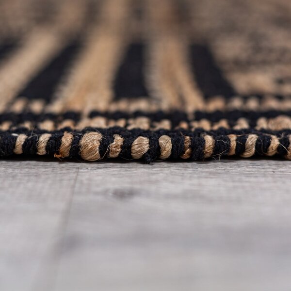 Passatoia nera/di colore naturale in misto iuta tessuta a mano 80x230 cm Meander Jute – Flair Rugs