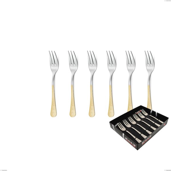 Confezione vetrina 6 pezzi forchettine dolce Hermitage oro, acciaio 18-10, oro 24 carati lucido, spessore 2.5 mm