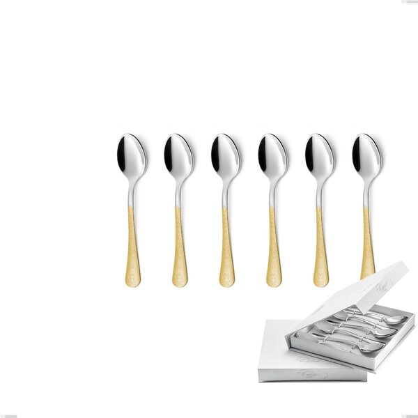 Confezione a libro 6 pezzi cucchiaini caff� Hermitage oro, acciaio 18-10, oro 24 carati lucido, spessore 2.5 mm