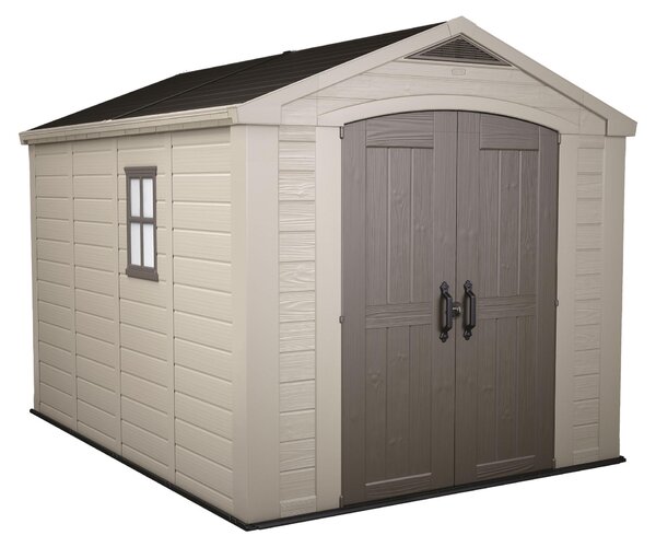 Factor 8x11 - Casetta da Giardino 256,50x243x331,50 cm 2 Ante per deposito attrezzi finitura effetto legno in Resina Beige