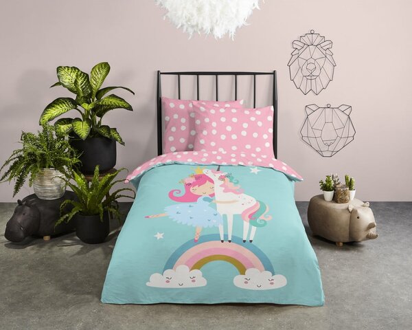 Set copripiumino e federa da bambini blu/rosa in cotone per letto singolo 140x200 cm Heaven – Good Morning
