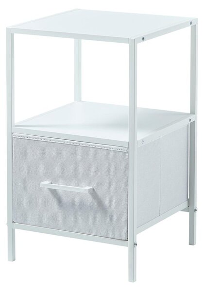CASABEL Comodino, 30x30x50, bianco, Comodino bianco con cassetto di tessuto rigido, pratica e compatta