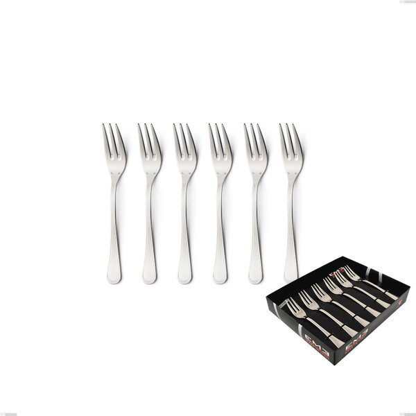 Confezione vetrina 6 pezzi forchettine dolce Impero Argento 8 micron, Acciaio inox Aisi 304 Finitura Argentata, spessore argento 8 micron, spessore posata 3 mm