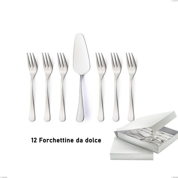 Confezione a libro 13 pezzi, forchettine pi� paletta dolce Impero Argento 8 micron, Acciaio inox Aisi 304 Finitura Argentata, spessore argento 8 micron, spessore posata 3 mm