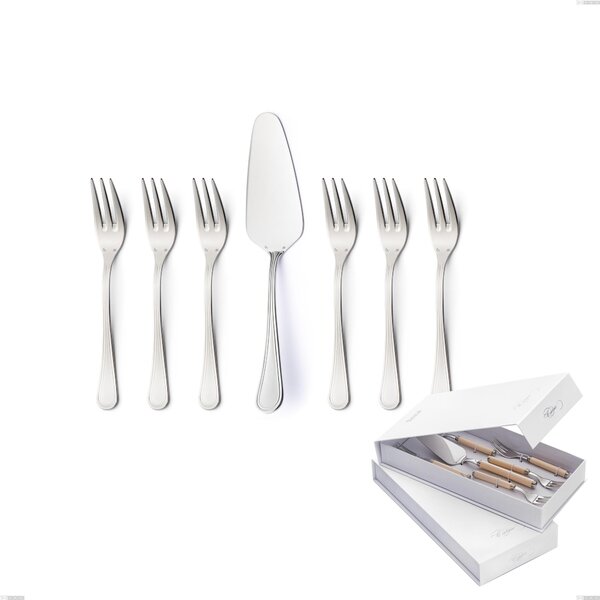 Confezione a libro 7 pezzi, forchettine pi� paletta dolce Impero Argento 8 micron, Acciaio inox Aisi 304 Finitura Argentata, spessore argento 8 micron, spessore posata 3 mm