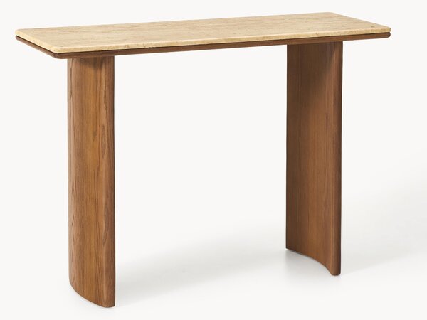 Consolle in legno di quercia con piano in travertino Chandler