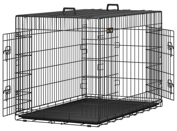 FEANDREA, gabbia per cani, 2 porte, metallo, nera, 122x74x80 cm