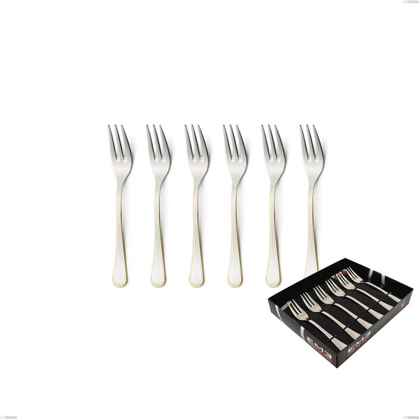 Confezione vetrina 6 pezzi forchettine dolce Impero oro, acciaio 18-10, oro 24 carati lucido, spessore 2.5 mm