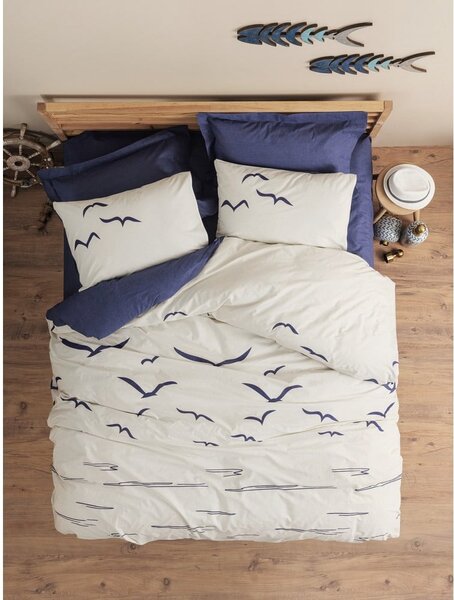 Set copripiumino e federa blu/color crema in cotone renforcé per letto singolo 140x200 cm Larum – Mijolnir