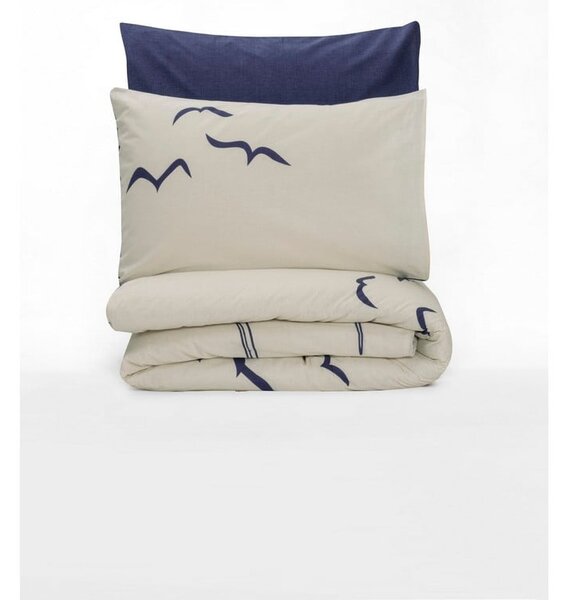 Set copripiumino e federa blu/color crema in cotone renforcé per letto singolo 140x200 cm Larum – Mijolnir