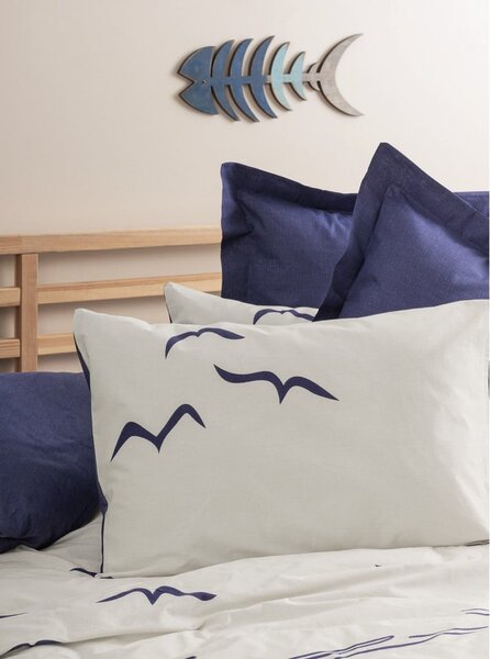 Set copripiumino e federa blu/color crema in cotone renforcé per letto singolo 140x200 cm Larum – Mijolnir