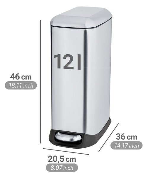 Cestino per la spazzatura color argento opaco in acciaio inox con pedale 12 l Design – Wenko
