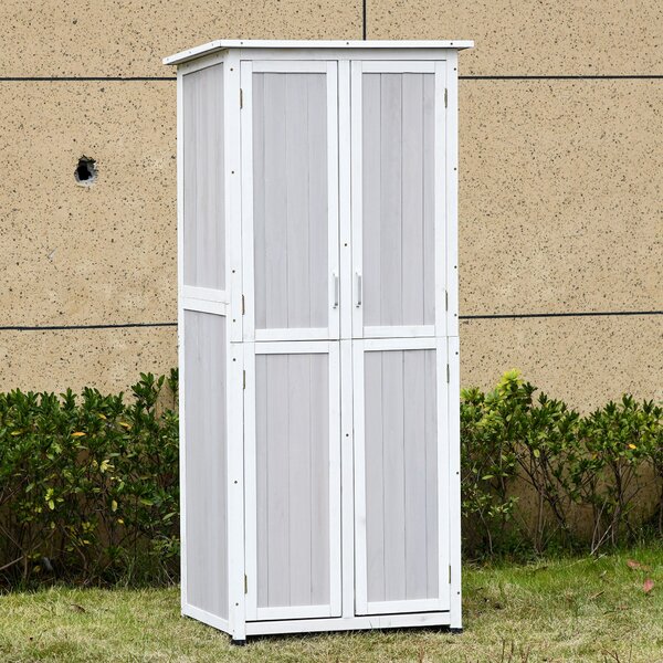 Outsunny Casetta Porta Attrezzi in Legno di Abete a 3 Livelli con Tetto in Bitume, 77x58x175 cm, Grigio