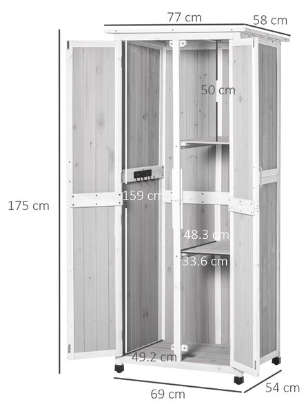 Outsunny Casetta Porta Attrezzi in Legno di Abete a 3 Livelli con Tetto in Bitume, 77x58x175 cm, Grigio