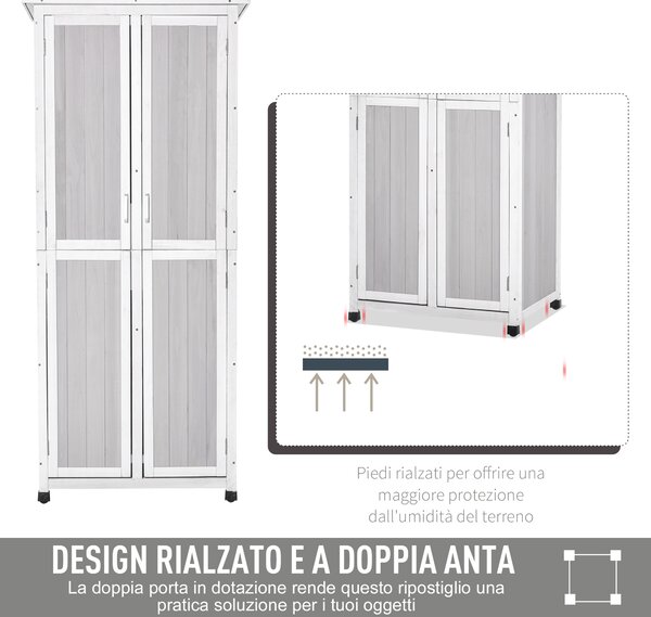 Outsunny Casetta Porta Attrezzi in Legno di Abete a 3 Livelli con Tetto in Bitume, 77x58x175 cm, Grigio