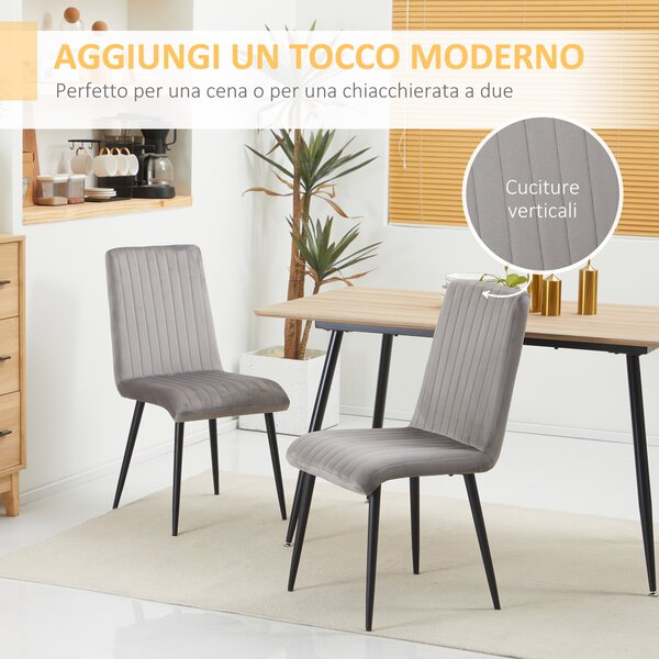HOMCOM Set 2 Sedie Moderne Salvaspazio da Pranzo con seduta imbottite in Tessuto Velluto e Gambe in Acciaio, 43x58x90cm, Grigio e Nero| Aosom Italy