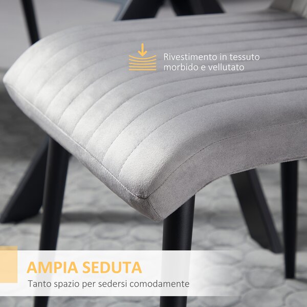 HOMCOM Set 2 Sedie Moderne Salvaspazio da Pranzo con seduta imbottite in Tessuto Velluto e Gambe in Acciaio, 43x58x90cm, Grigio e Nero| Aosom Italy