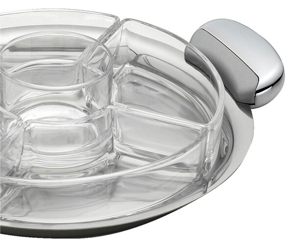 Antipastiera rotonda � 30 cm 4 scomparti con manici in acciaio satinati meta acciaio e met� satinati