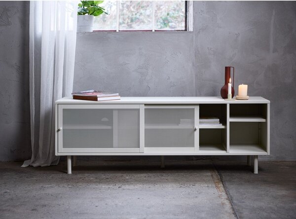 Mobile TV grigio in metallo 160x55x45 cm Veep – Unique Furniture