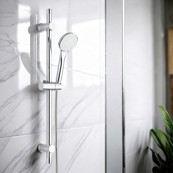 Set per doccia color argento lucido in acciaio inox con doccetta/con supporto scorrevole 70 cm Uno – Allstar