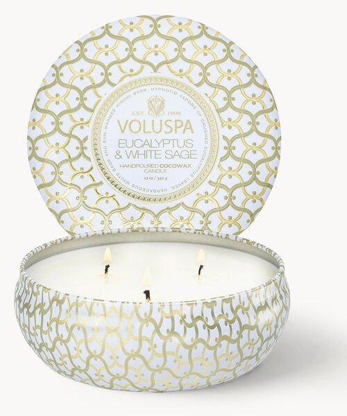 Candela profumata con tre stoppini fatta a mano Maison Blanc (eucalipto, cardamomo, salvia e corteccia di hinoki)
