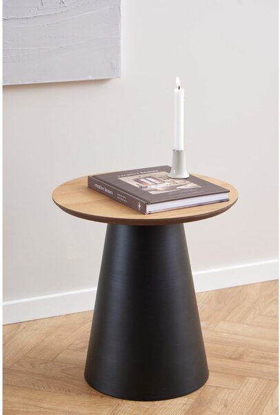 Tavolino rotondo nero e naturale con piano in rovere ø 45 cm Soli - Actona