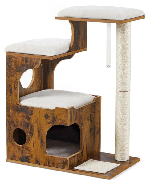 FEANDREA - Tiragraffi per gatti, 86 cm, stile vintage, realizzato in truciolato, colore marrone e bianco