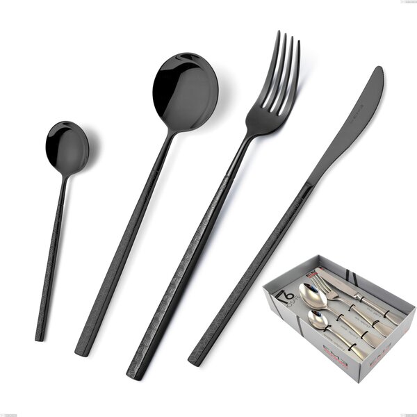 Confezione vetrina 16 pezzi Kyoto Origami Black, Acciaio inox (Aisi 304) trattamento pvd acciaio lucido