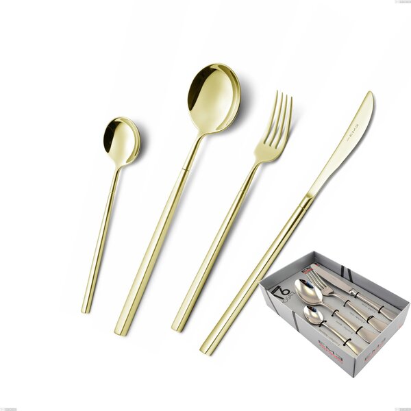Confezione vetrina 16 pezzi Kyoto Tin Gold, Acciaio inox (Aisi 304) trattamento pvd acciaio lucido