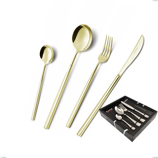 Confezione vetrina 24 pezzi Kyoto Tin Gold, Acciaio inox (Aisi 304) trattamento pvd acciaio lucido